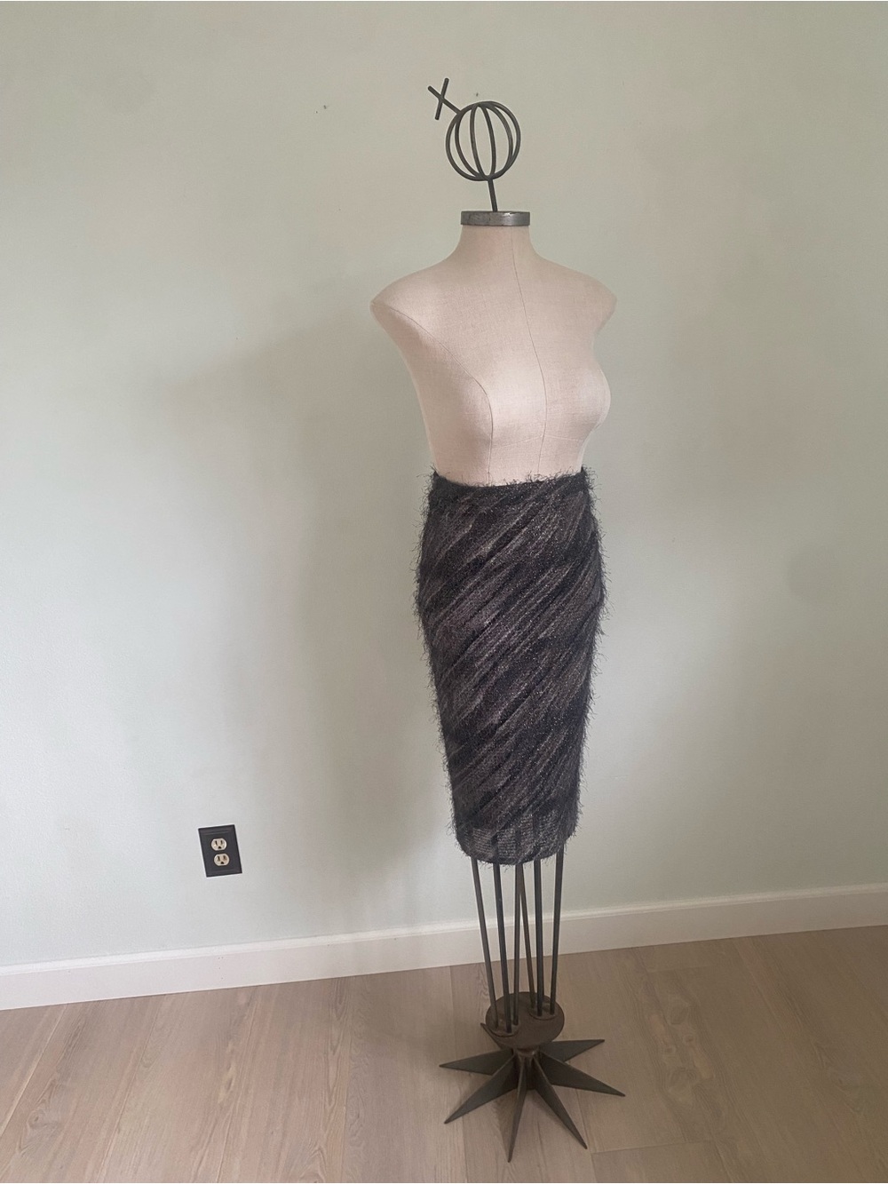 Fuzzy Midi Pencil Skirt in Charcoal Gray